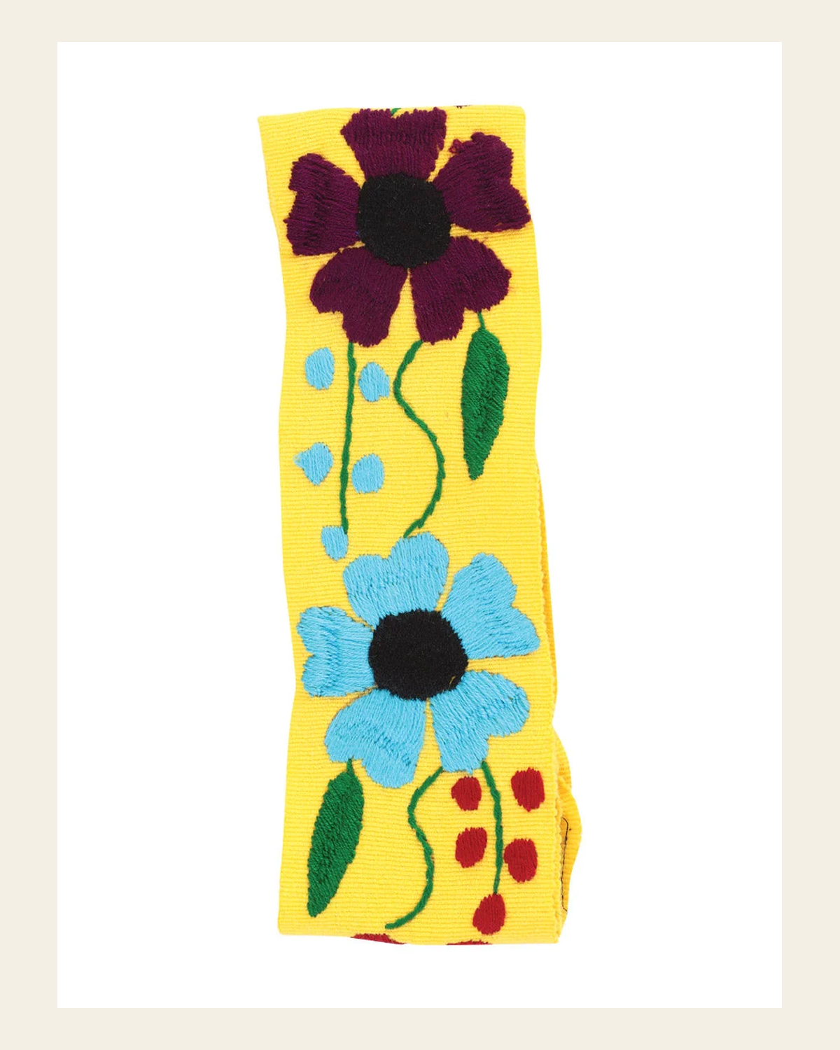 Artisanal Embroidered Belt Floral 100% Acrylic Yellow 602263 on a warm cream background
