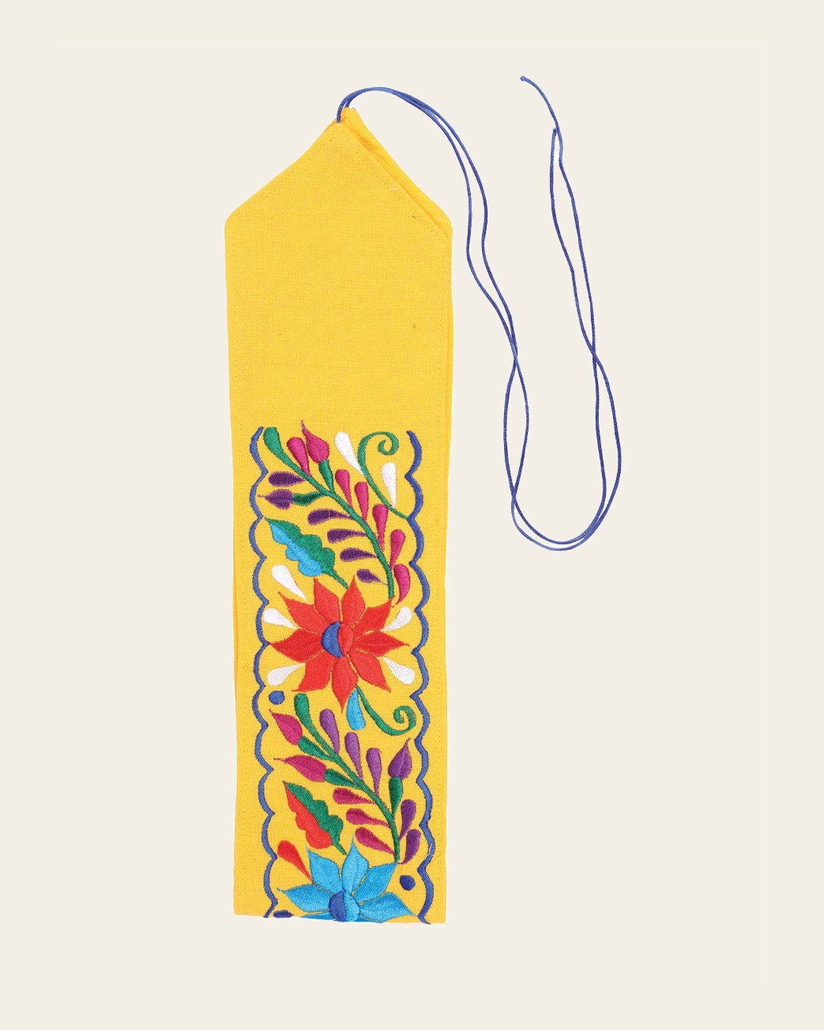 Artisanal Embroidered Belt Floral 100% Acrylic Yellow 603176 on a warm cream background