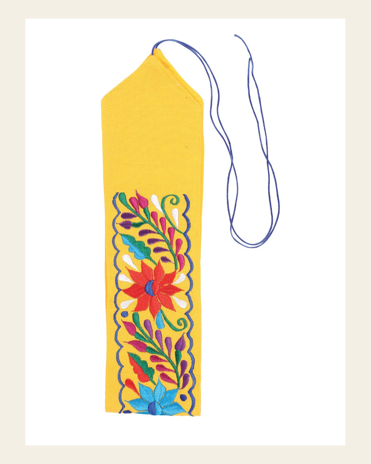 Artisanal Embroidered Belt Floral 100% Acrylic Yellow 603176 on a warm cream background