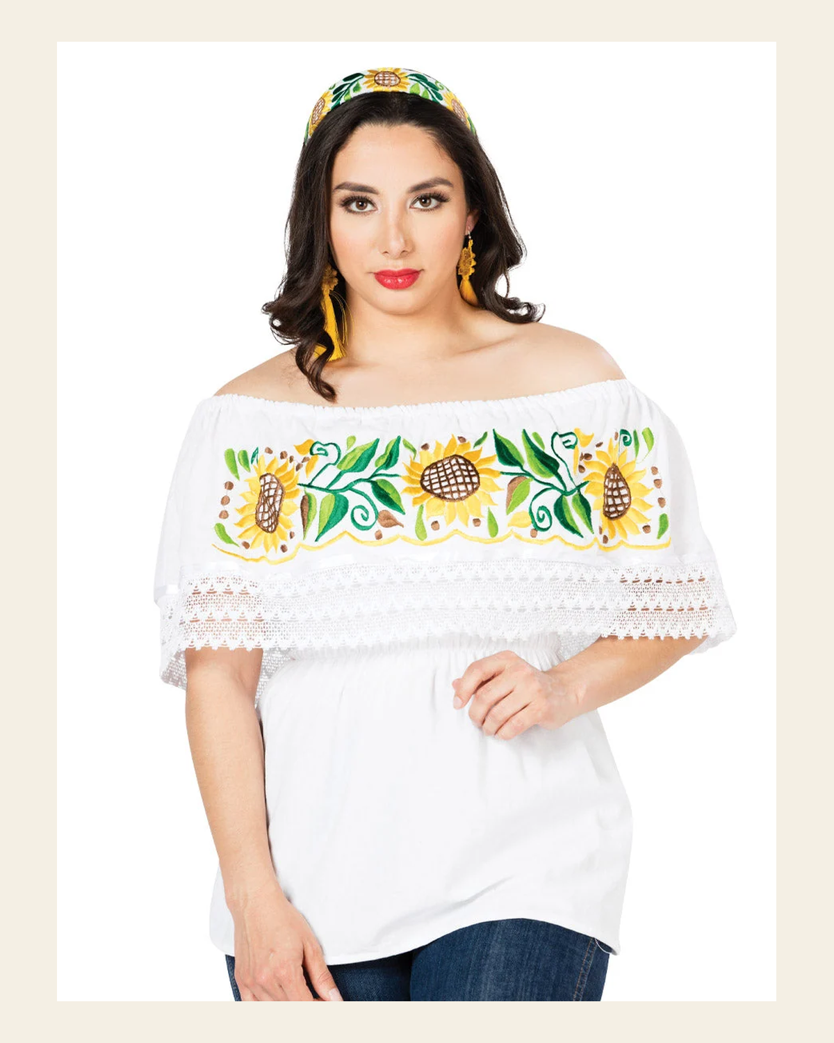 Artisanal Embroidered Blouse 100% Cotton White 603064 on a warm cream background
