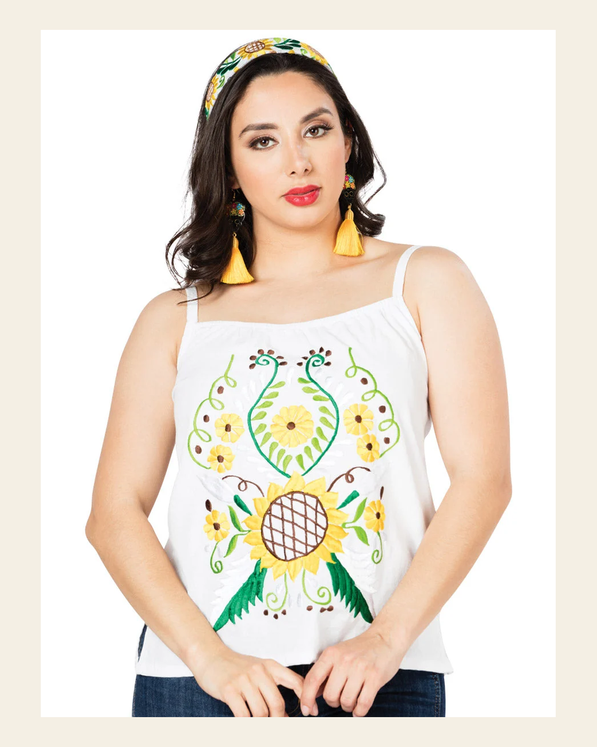 Artisanal Embroidered Blouse 100% Cotton White 603072 on a warm cream background