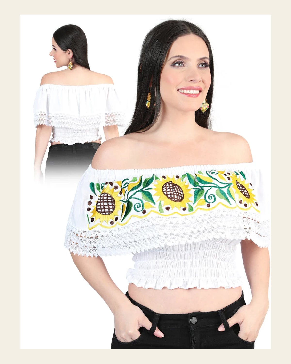 Artisanal Embroidered Blouse 100% Cotton White 603983 on a warm cream background
