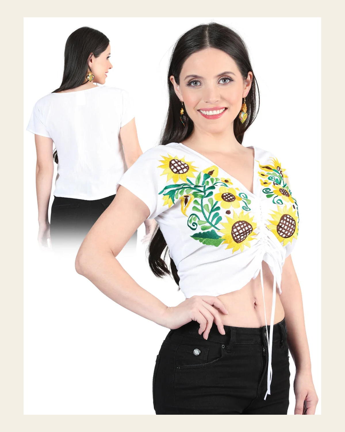 Artisanal Embroidered Blouse 100% Cotton White 603985 on a warm cream background