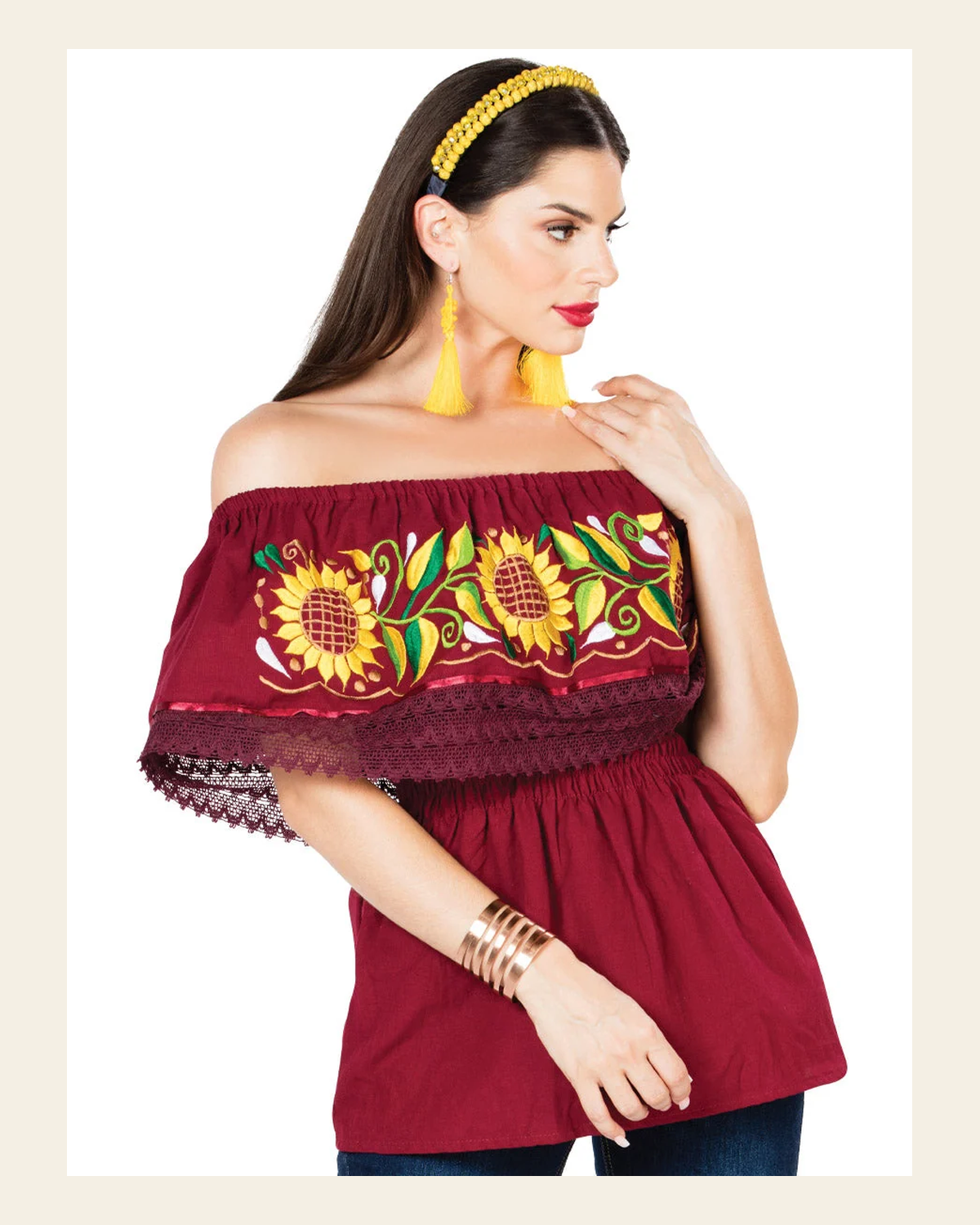 Artisanal Embroidered Blouse 100% Cotton Wine 603065 on a warm cream background