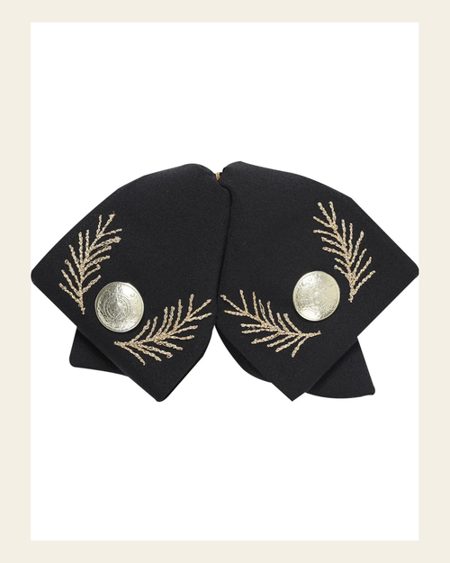 Adult Mexican Charro Bow Tie 100% Polyester Black/Gold 601107 on a warm cream background