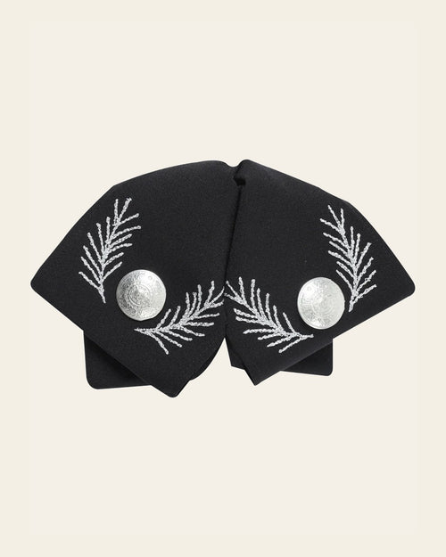 Adult Mexican Charro Bow Tie 100% Polyester Black/Silver 601110 on a warm cream background