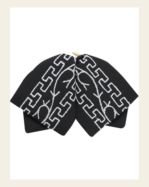 Adult Mexican Charro Bow Tie 100% Polyester Black/Silver 601114 on a warm cream background