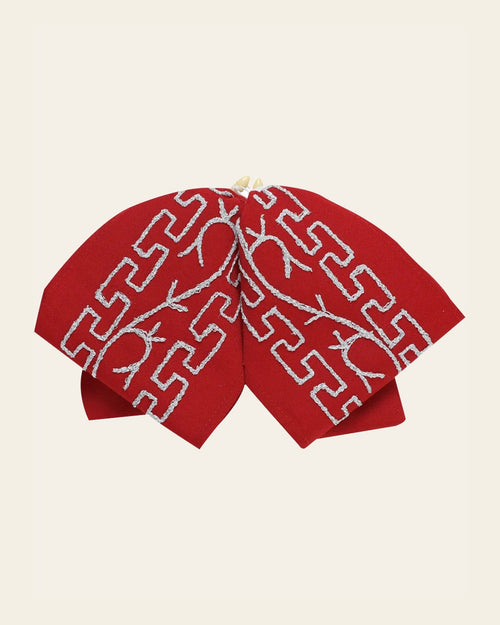 Adult Mexican Charro Bow Tie 100% Polyester Red/Silver 601116 on a warm cream background