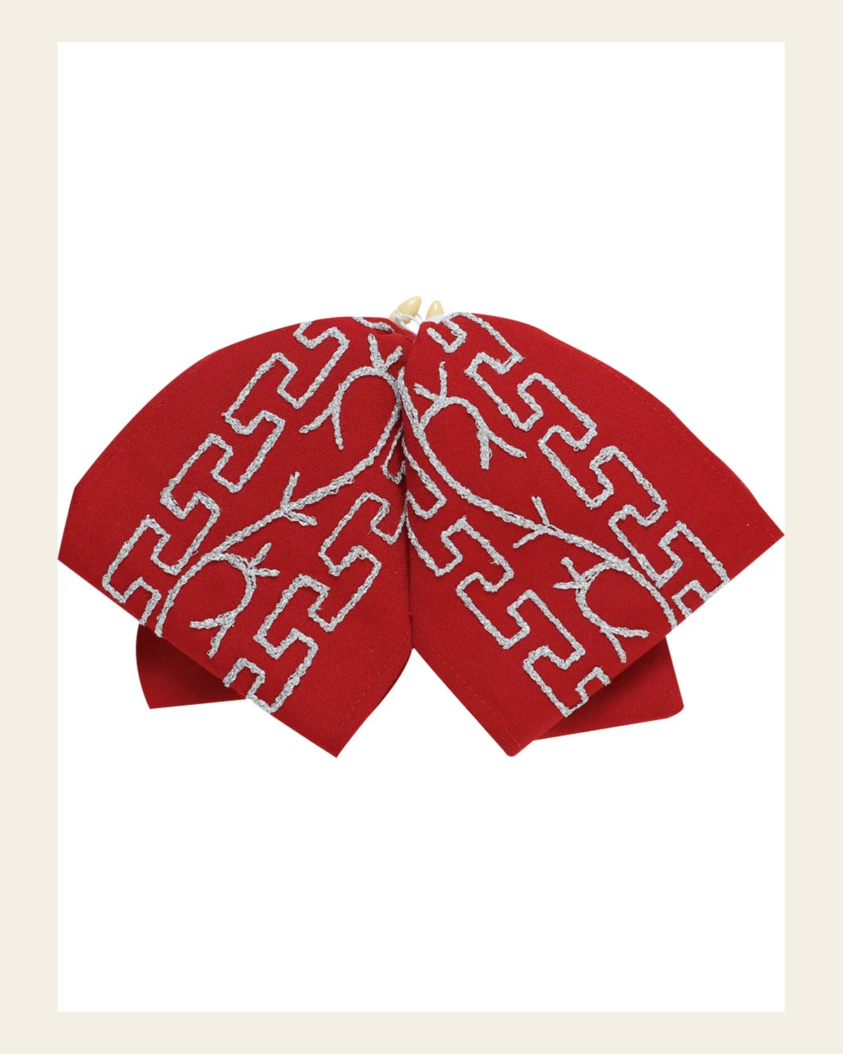 Adult Mexican Charro Bow Tie 100% Polyester Red/Silver 601116 on a warm cream background