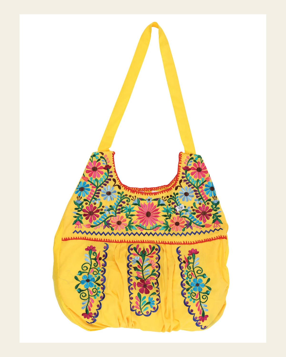 Artisanal Embroidered Handbag 50% Cotton, 50% Polyester Yellow 603193 on a warm cream background