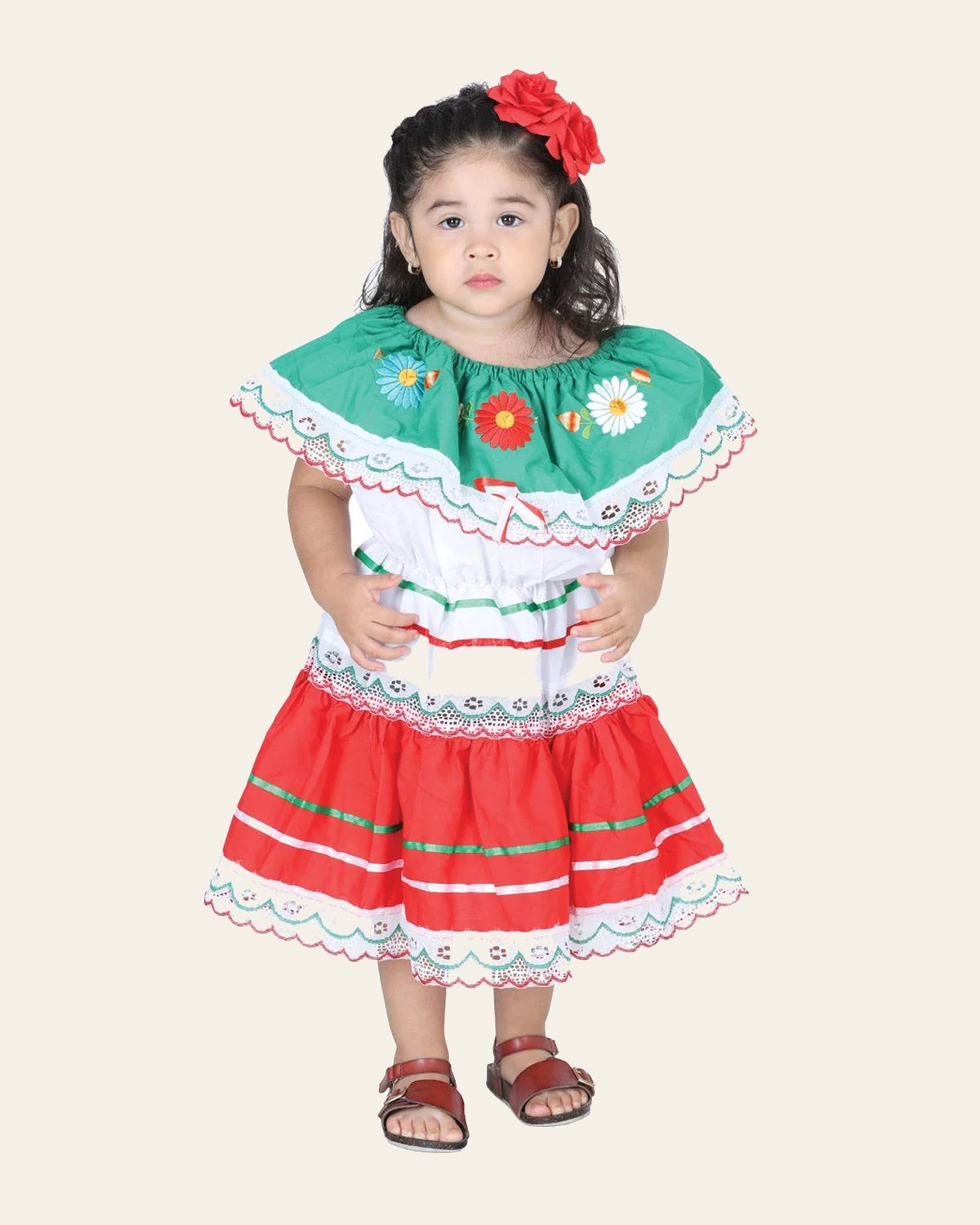 Artisanal Embroidered Dress 50% Cotton, 50% Polyester Tricolor 601481 on a warm cream background