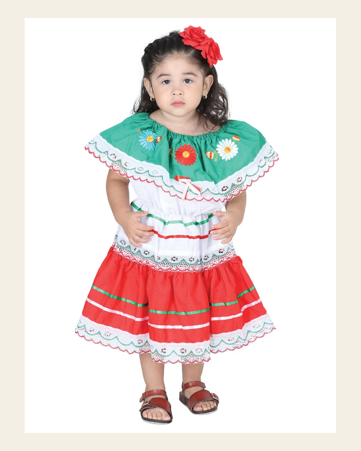 Artisanal Embroidered Dress 50% Cotton, 50% Polyester Tricolor 601481 on a warm cream background