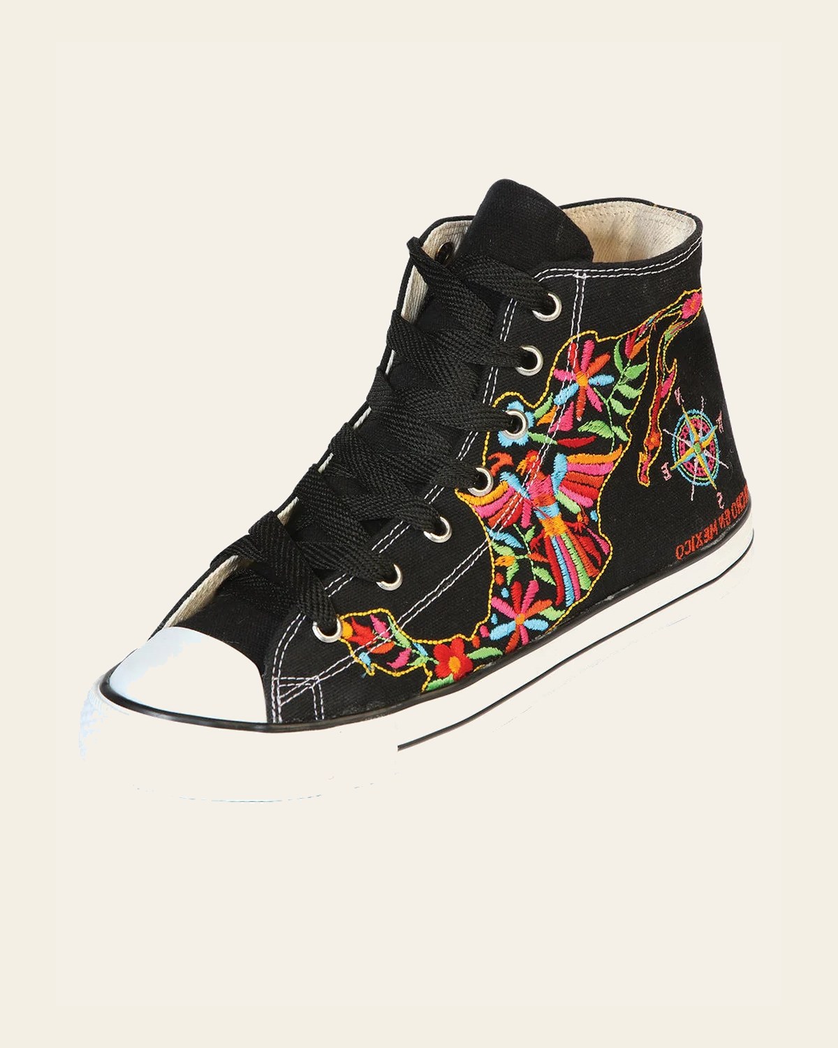 Artisanal Embroidered Sneakers Textile Canvas Black 602780 on a warm cream background