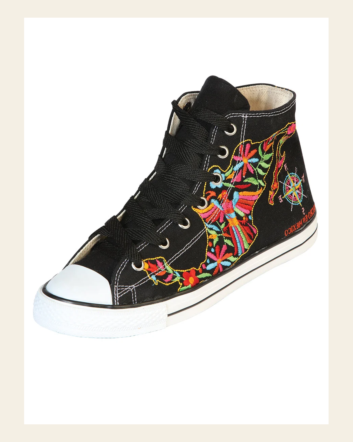 Artisanal Embroidered Sneakers Textile Canvas Black 602780 on a warm cream background