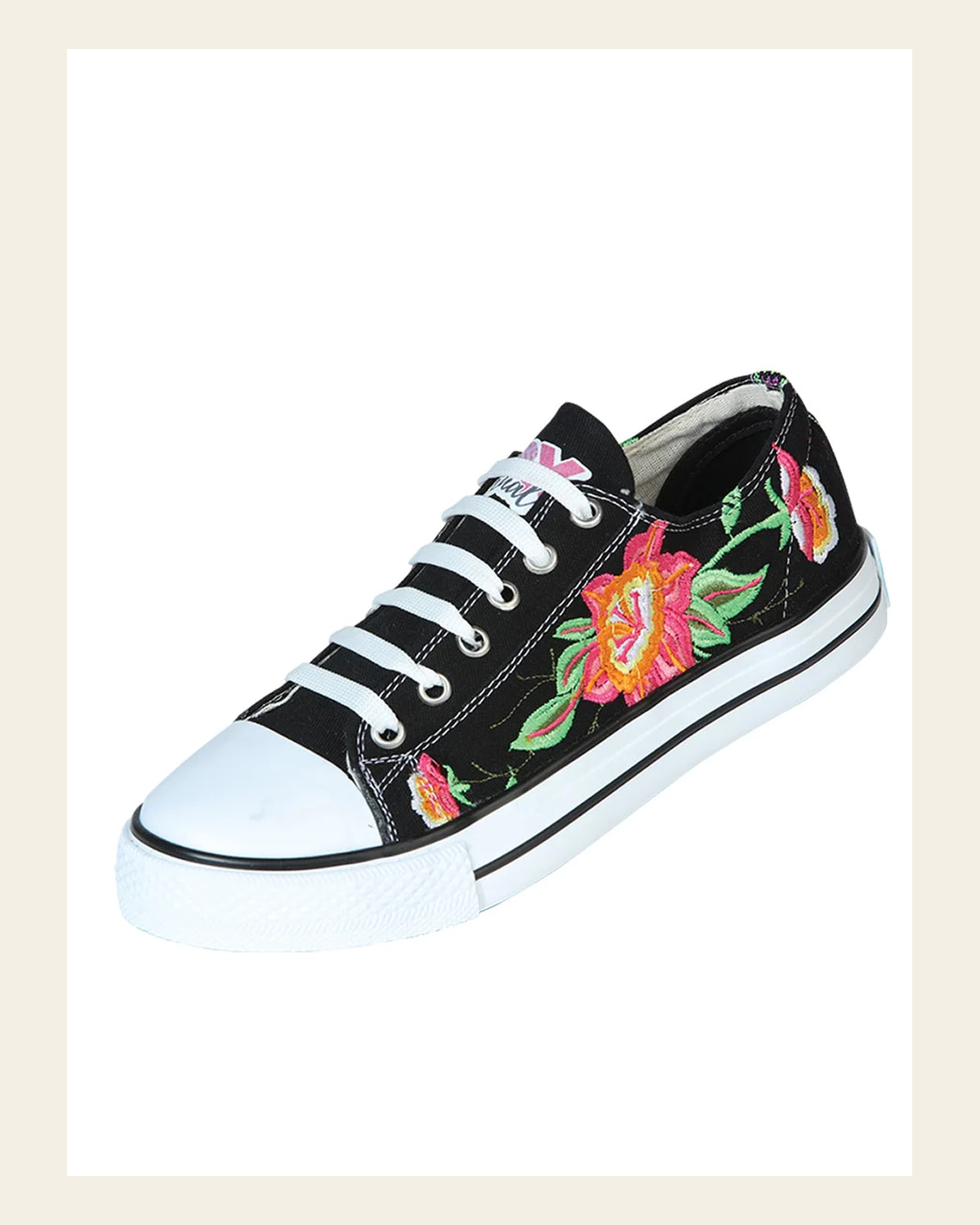 Artisanal Embroidered Sneakers Textile Canvas Black 602784 on a warm cream background