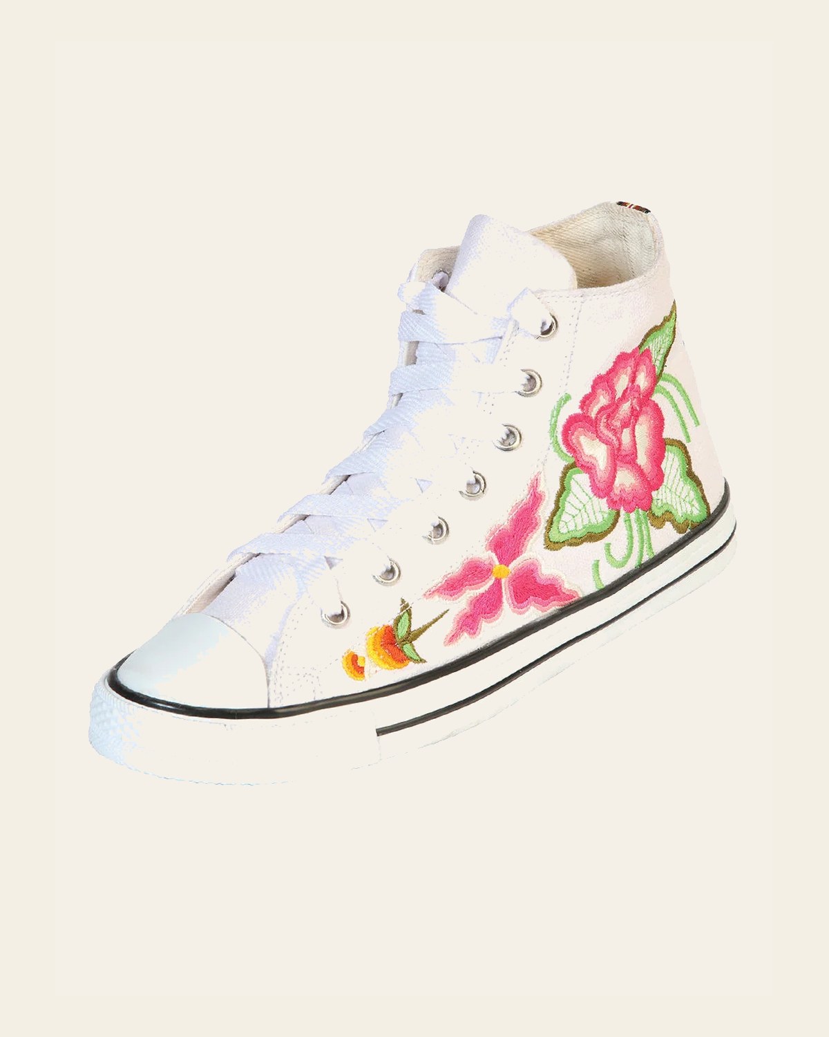 Artisanal Embroidered Sneakers Textile Canvas White 602781 on a warm cream background