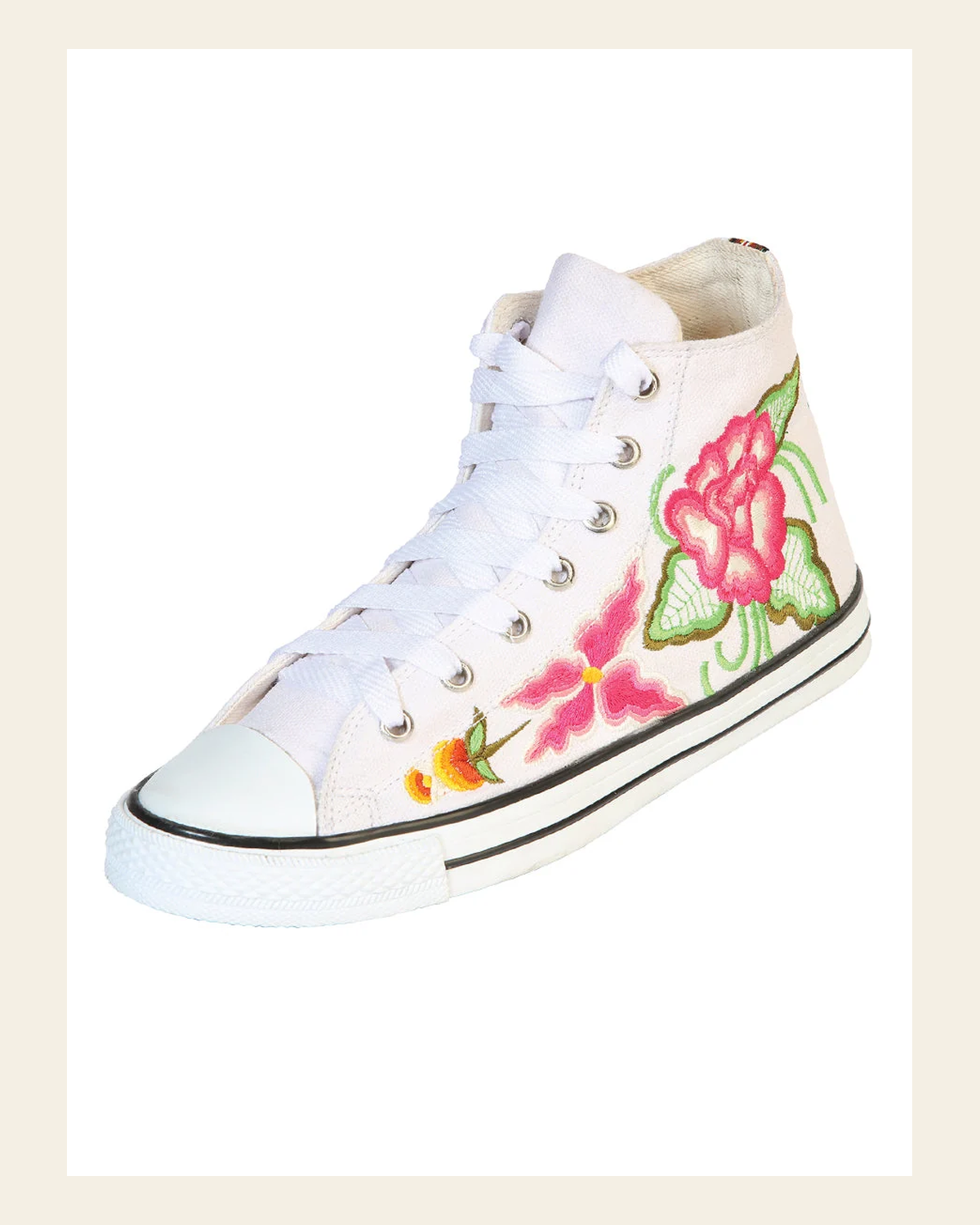Artisanal Embroidered Sneakers Textile Canvas White 602781 on a warm cream background