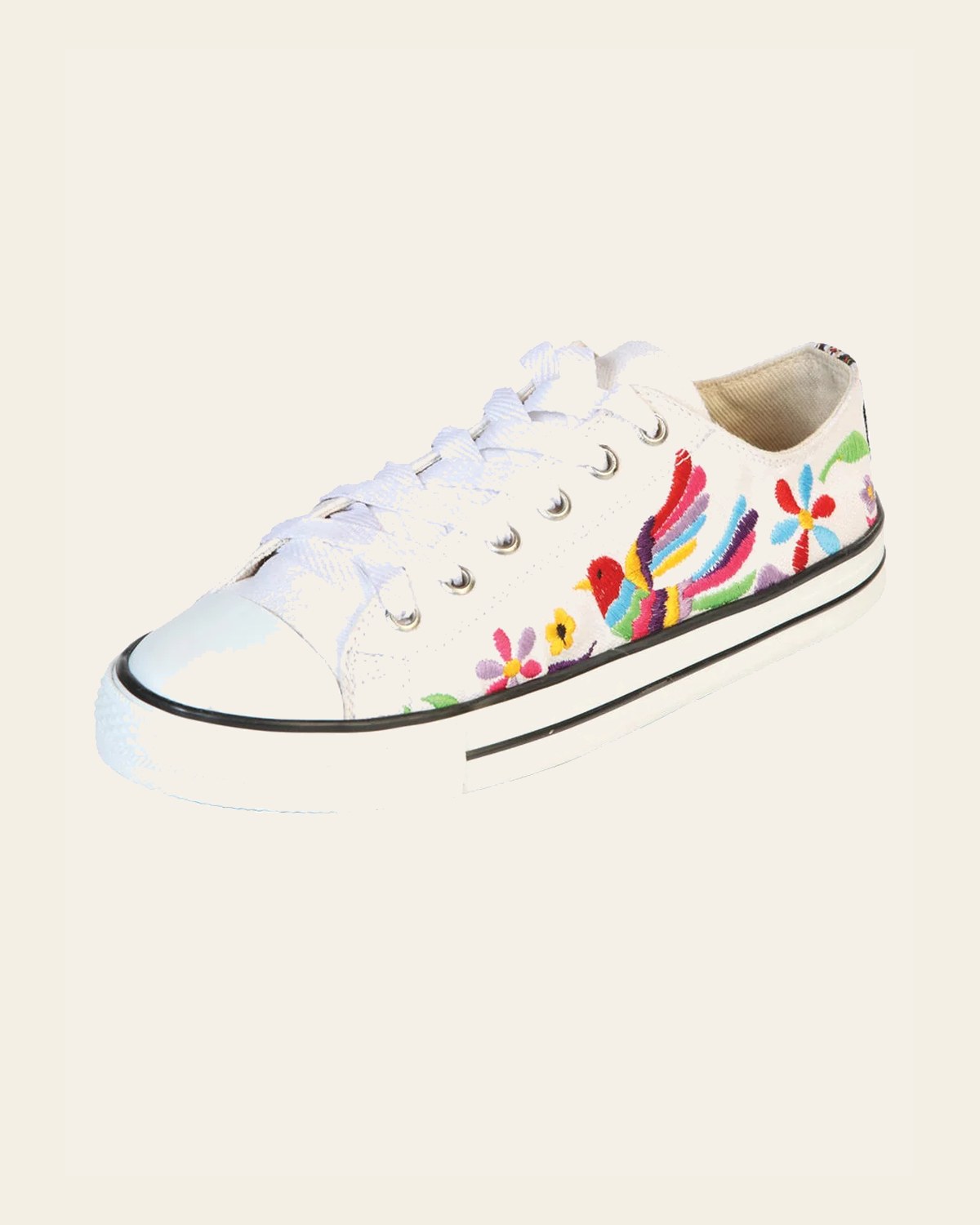 Artisanal Embroidered Sneakers Textile Canvas White 602782 on a warm cream background