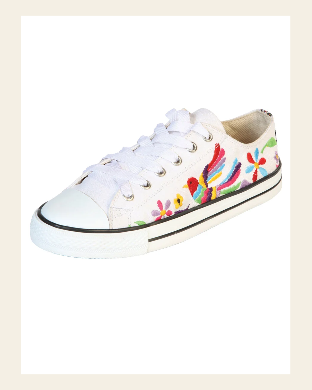 Artisanal Embroidered Sneakers Textile Canvas White 602782 on a warm cream background