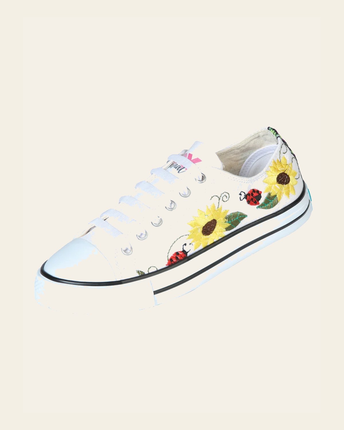 Artisanal Embroidered Sneakers Textile Canvas White 602786 on a warm cream background