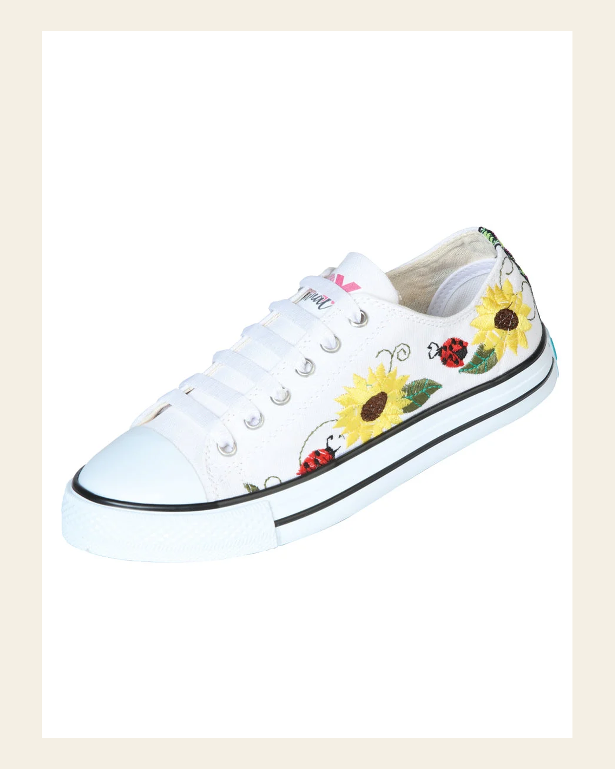Artisanal Embroidered Sneakers Textile Canvas White 602786 on a warm cream background