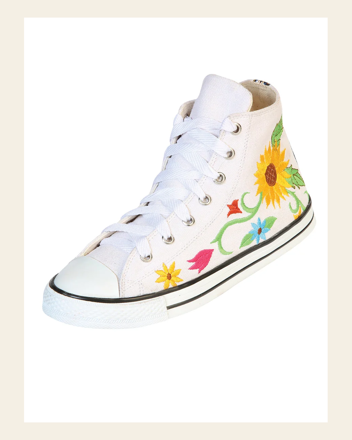 Artisanal Embroidered Sneakers Textile Canvas White 602787 on a warm cream background