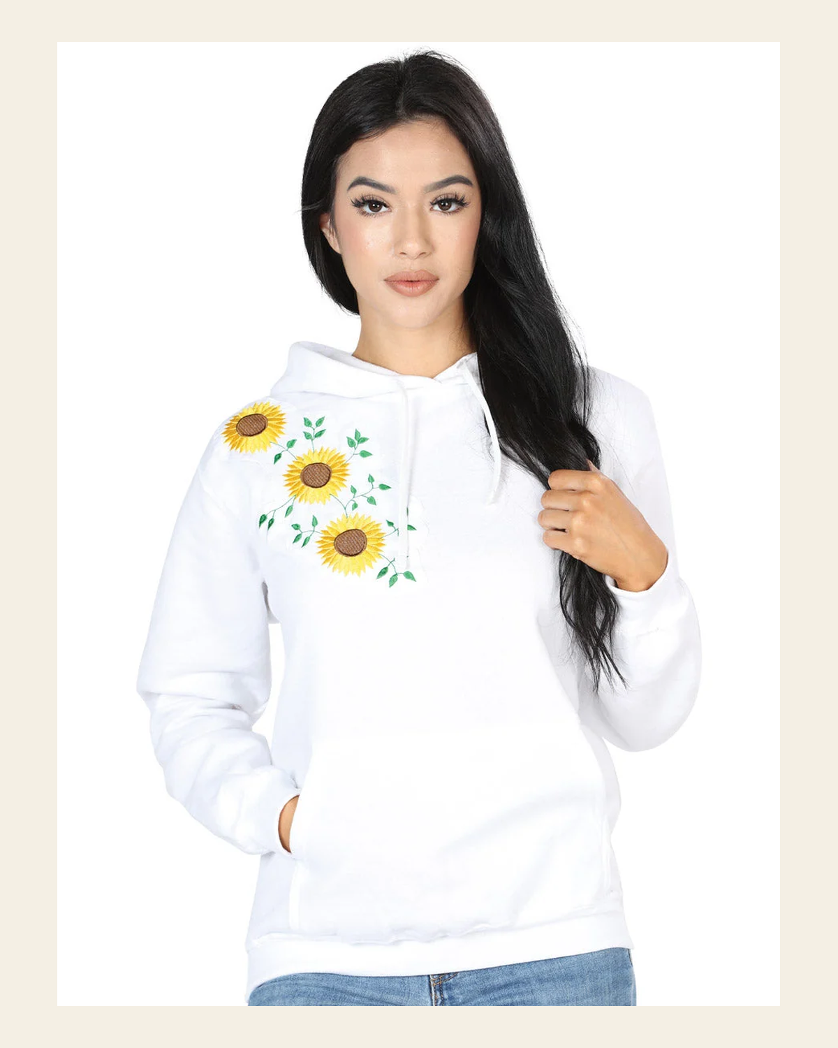Artisanal Embroidered Sweatshirt 100% Cotton White 602824 on a warm cream background
