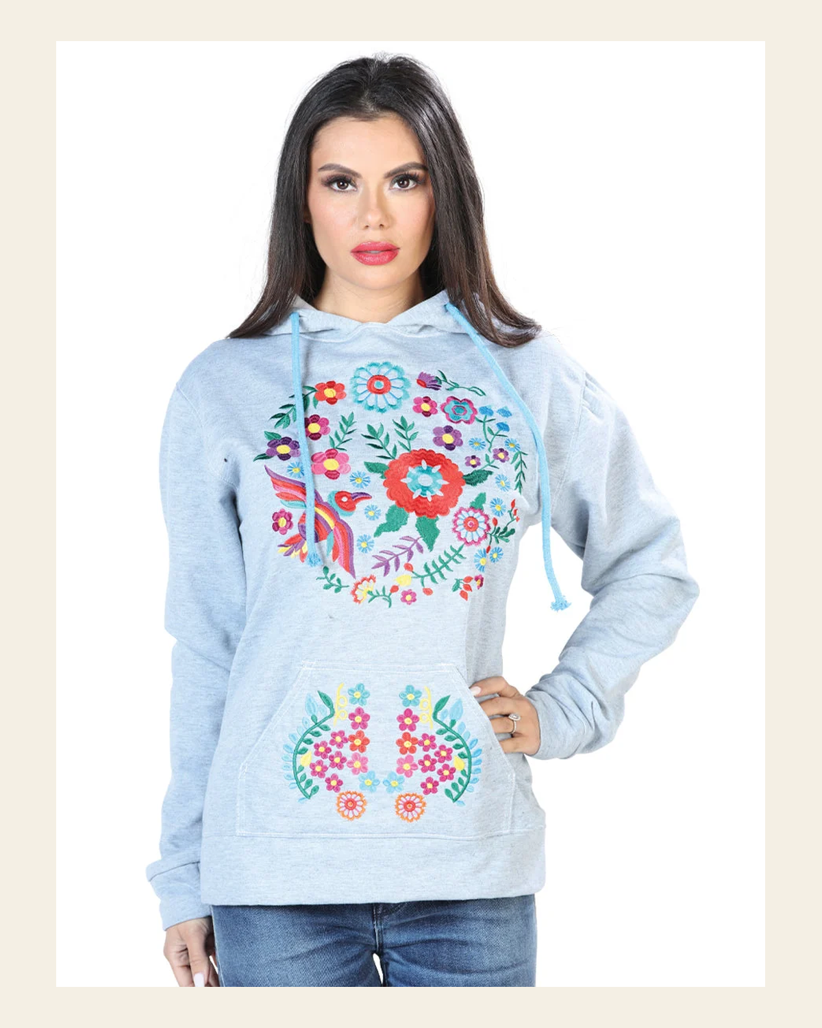 Artisanal Embroidered Sweatshirt 50% Cotton, 50% Polyester Gray 603877 on a warm cream background