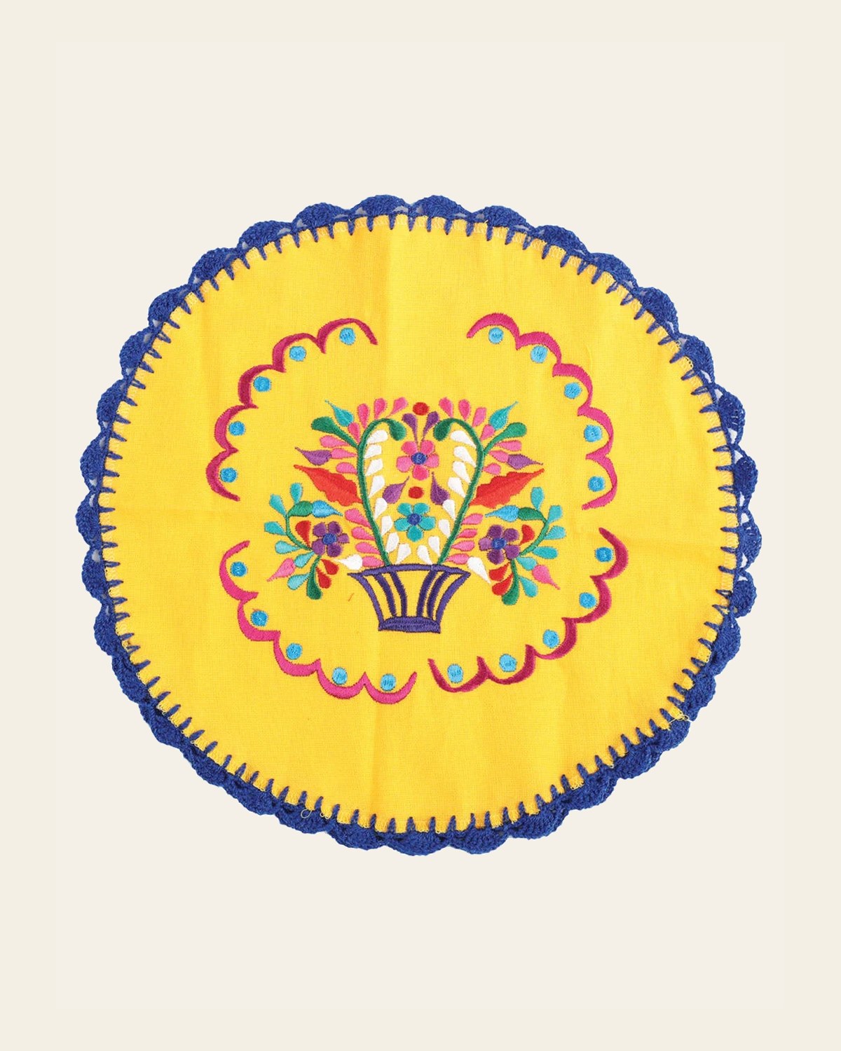 Artisanal Embroidered Tortilla Warmer 100% Cotton 603151 on a warm cream background