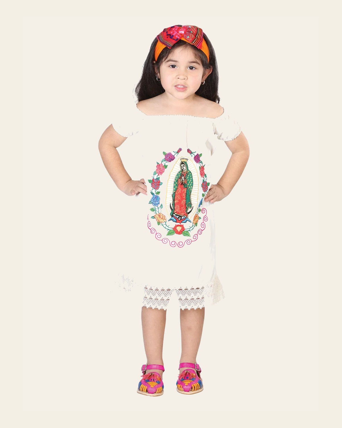 Artisanal Embroidered Dress 100% Cotton Beige 602499 on a warm cream background