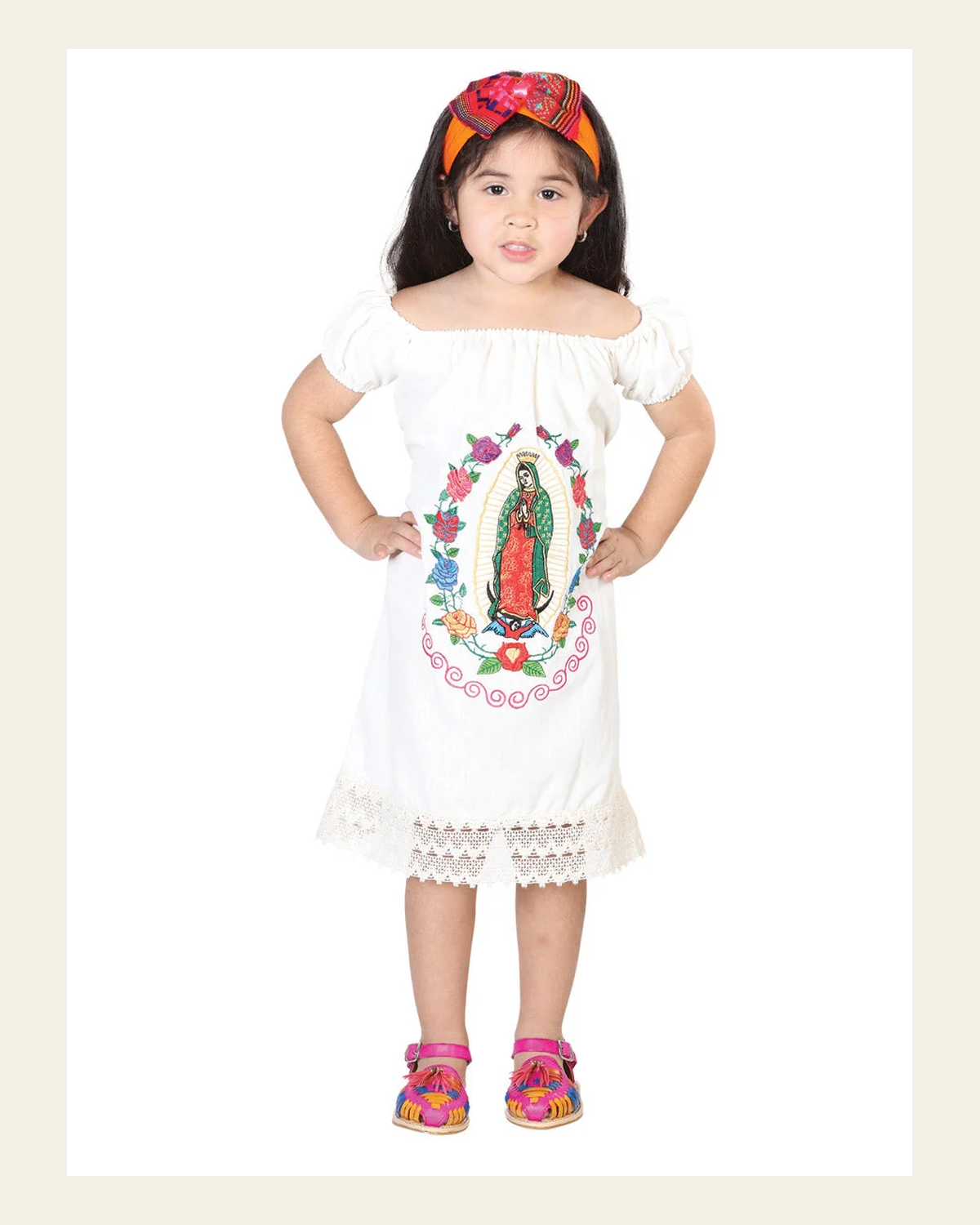 Artisanal Embroidered Dress 100% Cotton Beige 602499 on a warm cream background