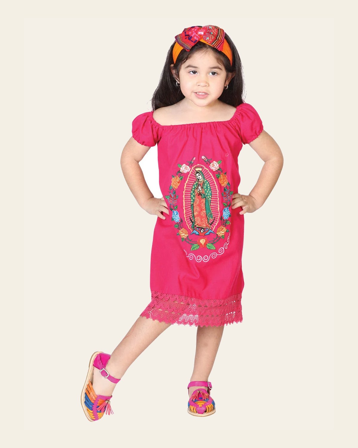 Artisanal Embroidered Dress 100% Cotton Fuchsia 602500 on a warm cream background