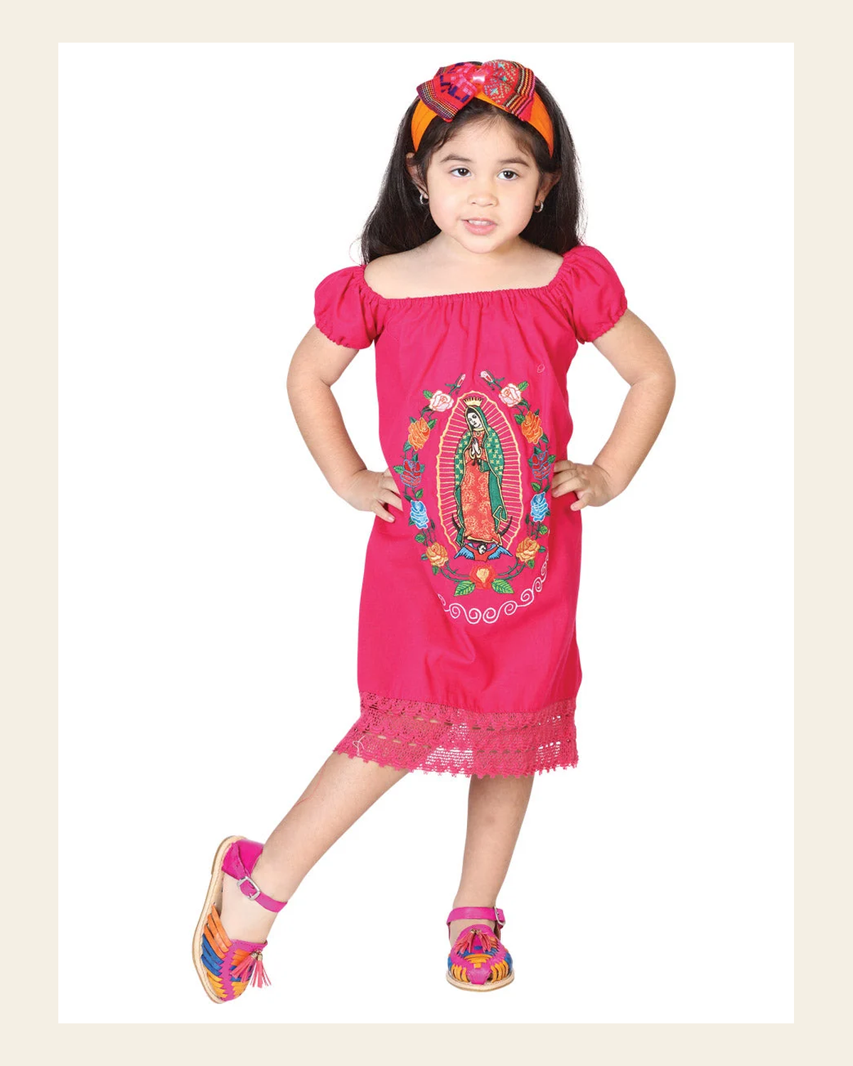 Artisanal Embroidered Dress 100% Cotton Fuchsia 602500 on a warm cream background