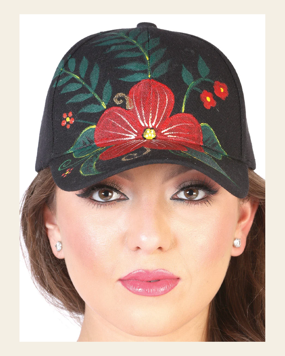 Artisanal Hand Painted Cap 60% Polyester, 40% Nailon Black 602670 on a warm cream background