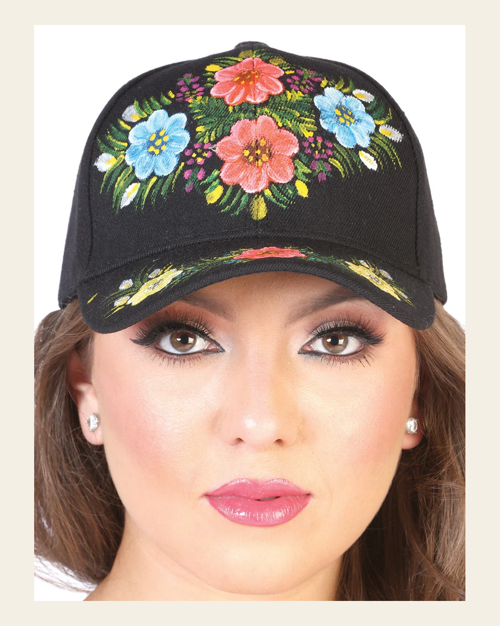 Artisanal Hand Painted Cap 60% Polyester, 40% Nailon Black 602672 on a warm cream background
