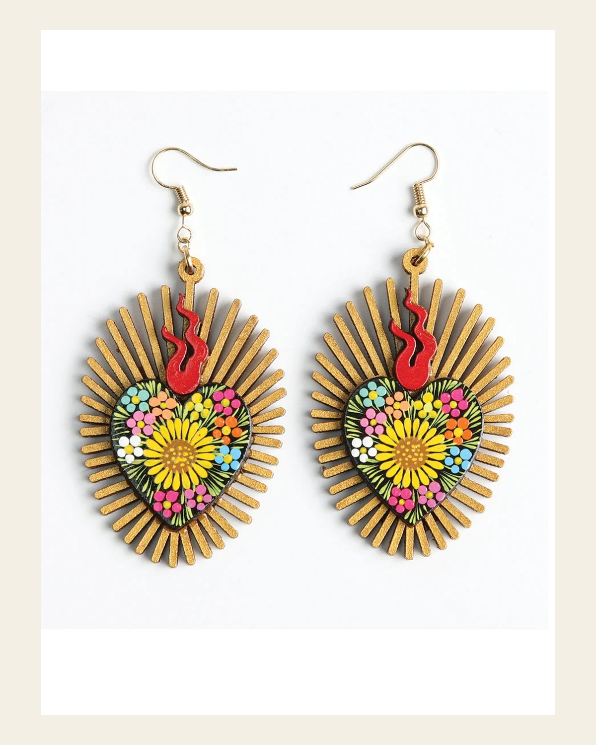 Artisanal Hand Painted Earrings Black 603978 on a warm cream background