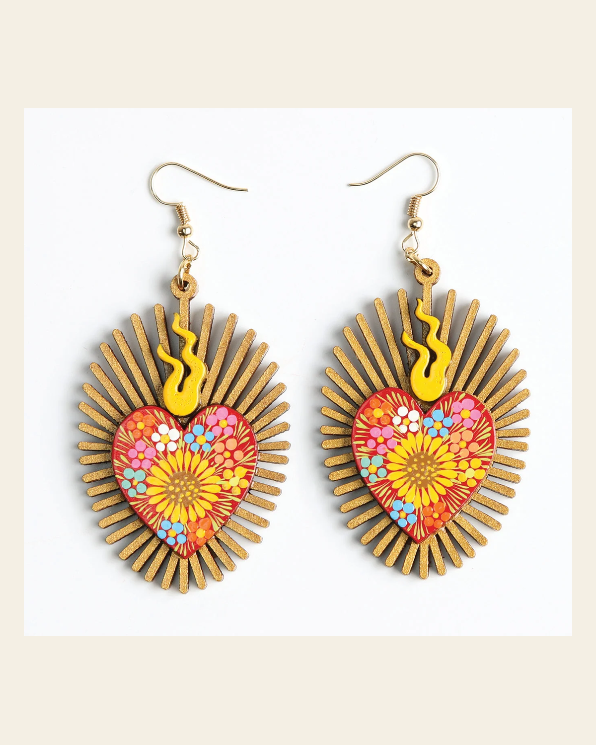 Artisanal Hand Painted Earrings Red 603977 on a warm cream background