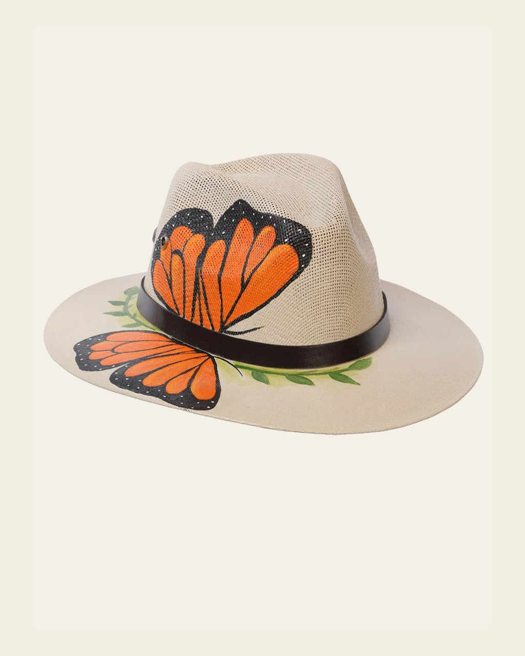 Artisanal Hand Painted Hat 100% Palm Natural 602403 on a warm cream background