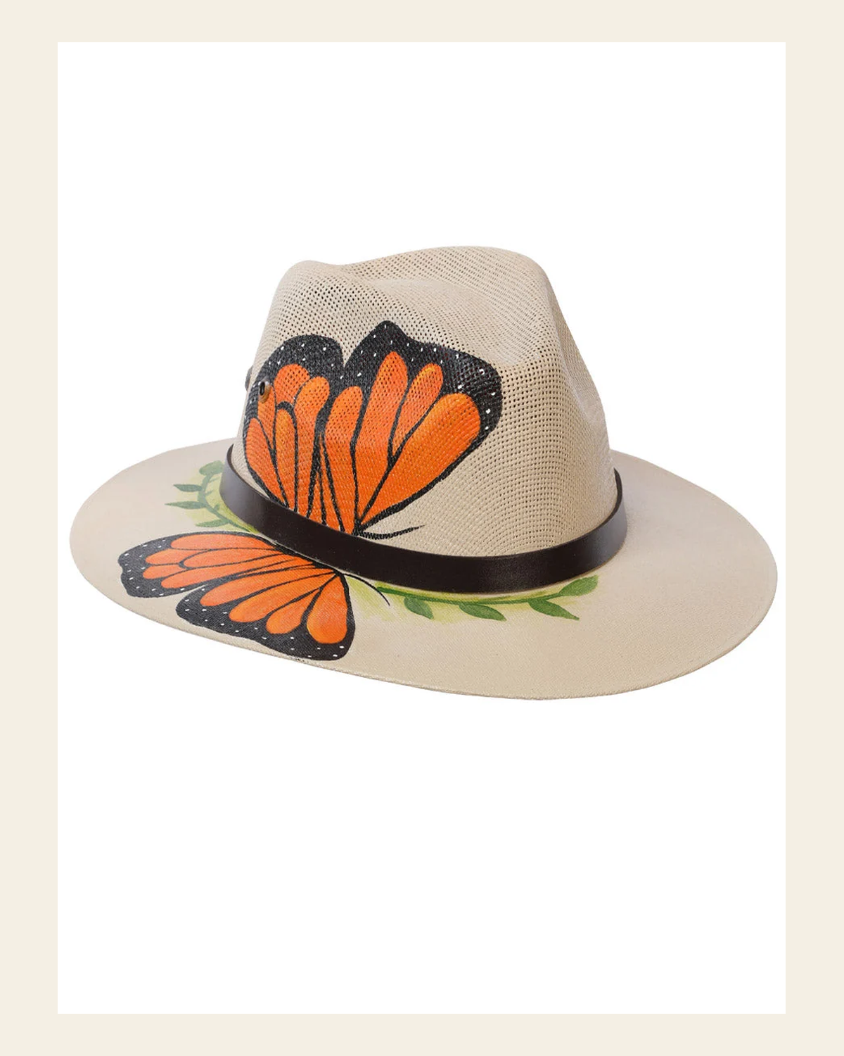 Artisanal Hand Painted Hat 100% Palm Natural 602403 on a warm cream background