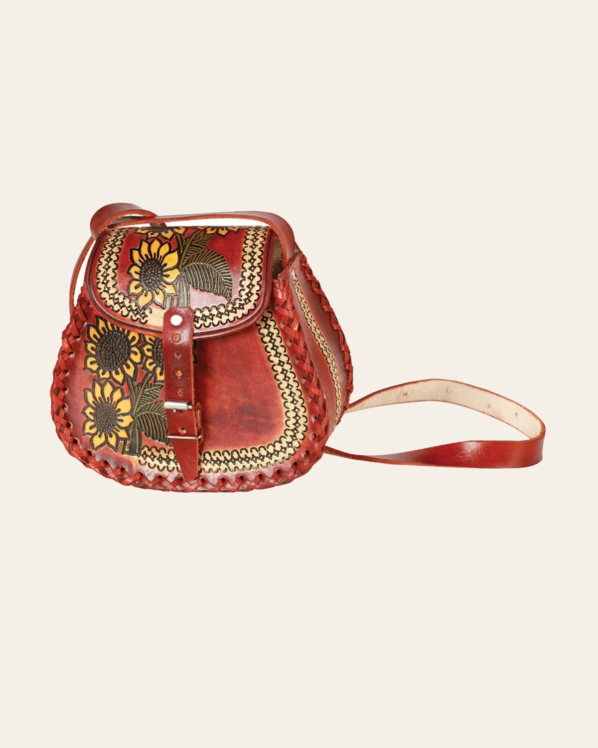 Artisanal Handbag Leather Brown 603676 on a warm cream background