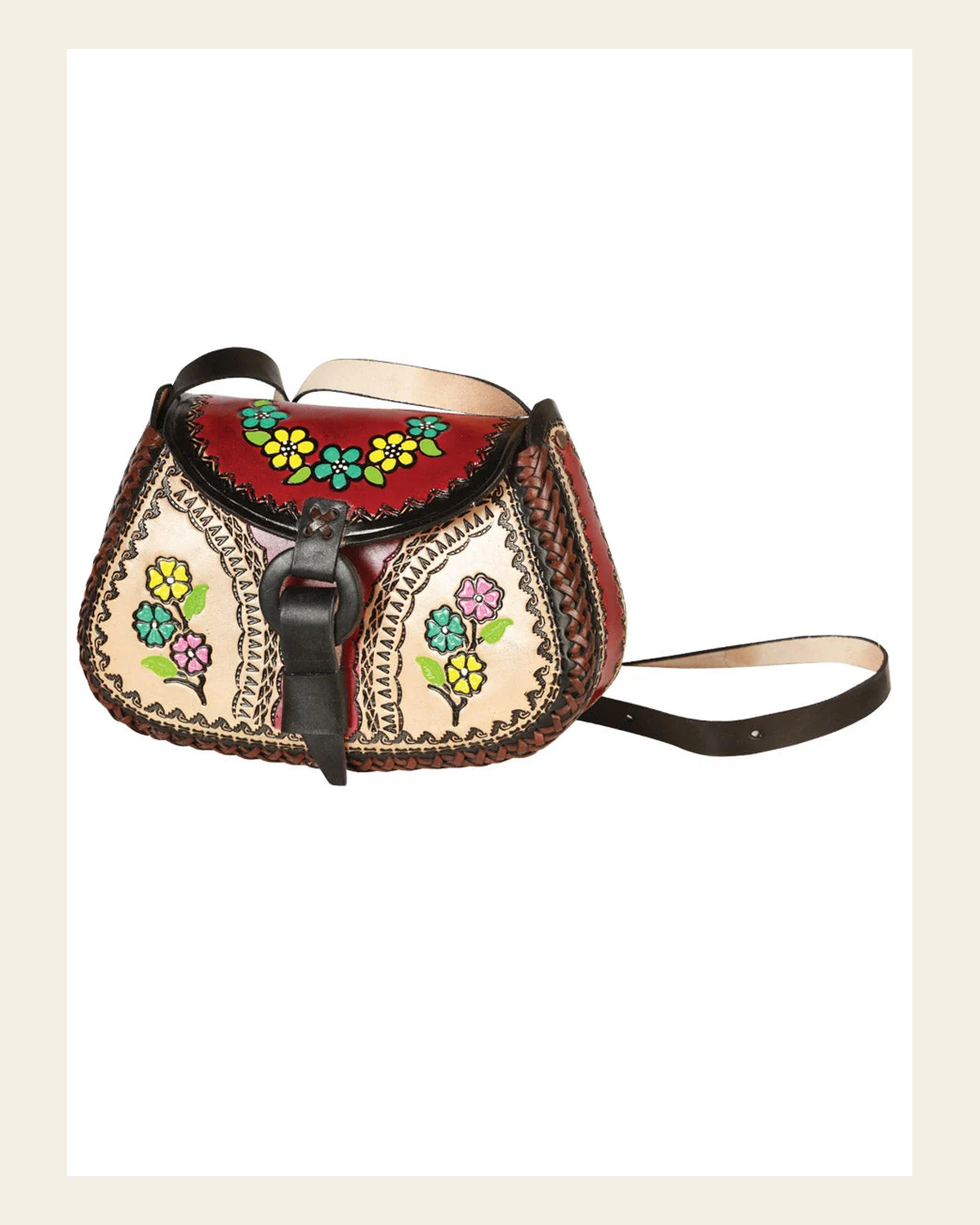 Artisanal Handbag Leather Wine/Multicolor 603680 on a warm cream background