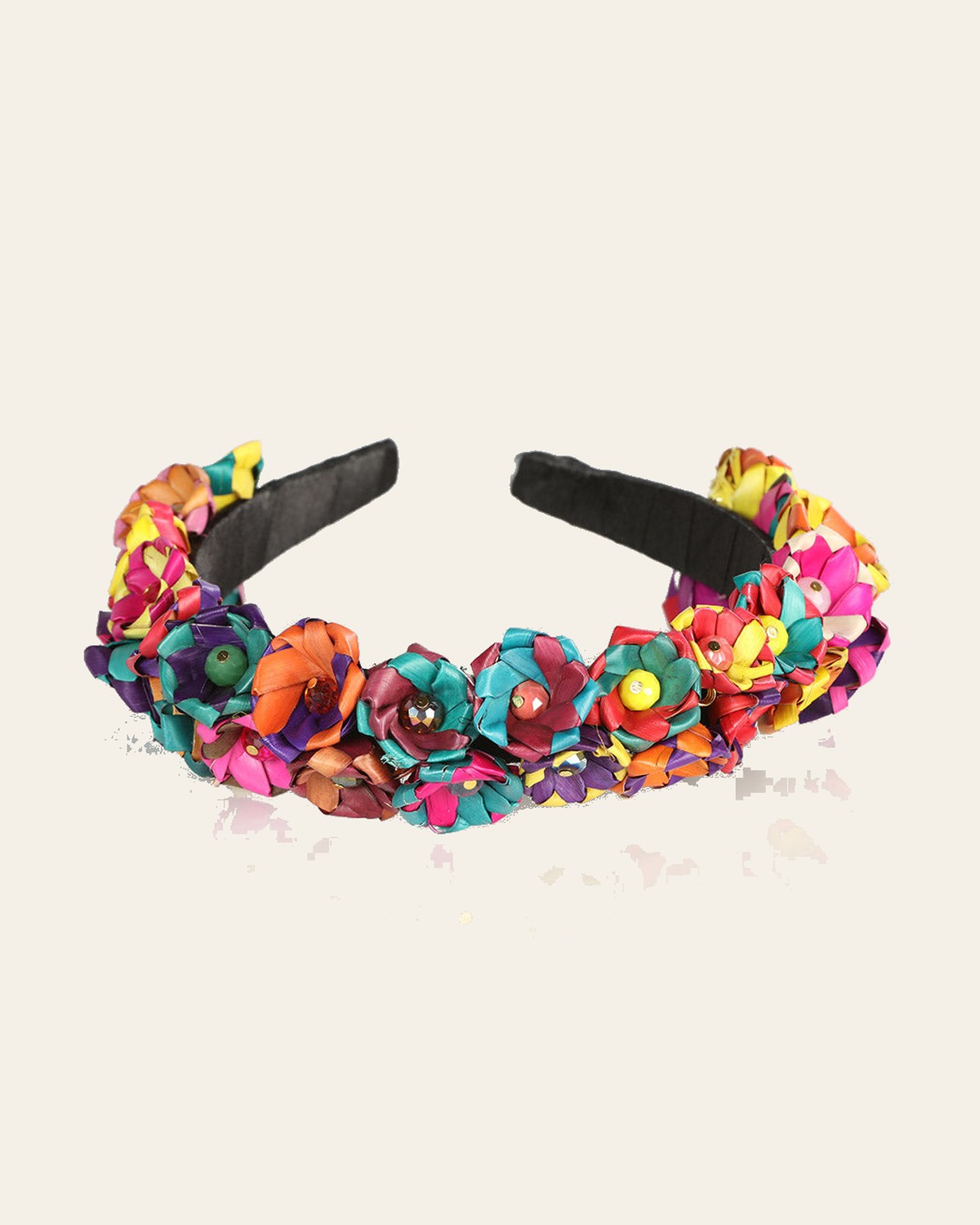 Mexican Artisanal Traditional Headband | Handcrafted Artisanal Hair Accessory 603207 on a warm cream background