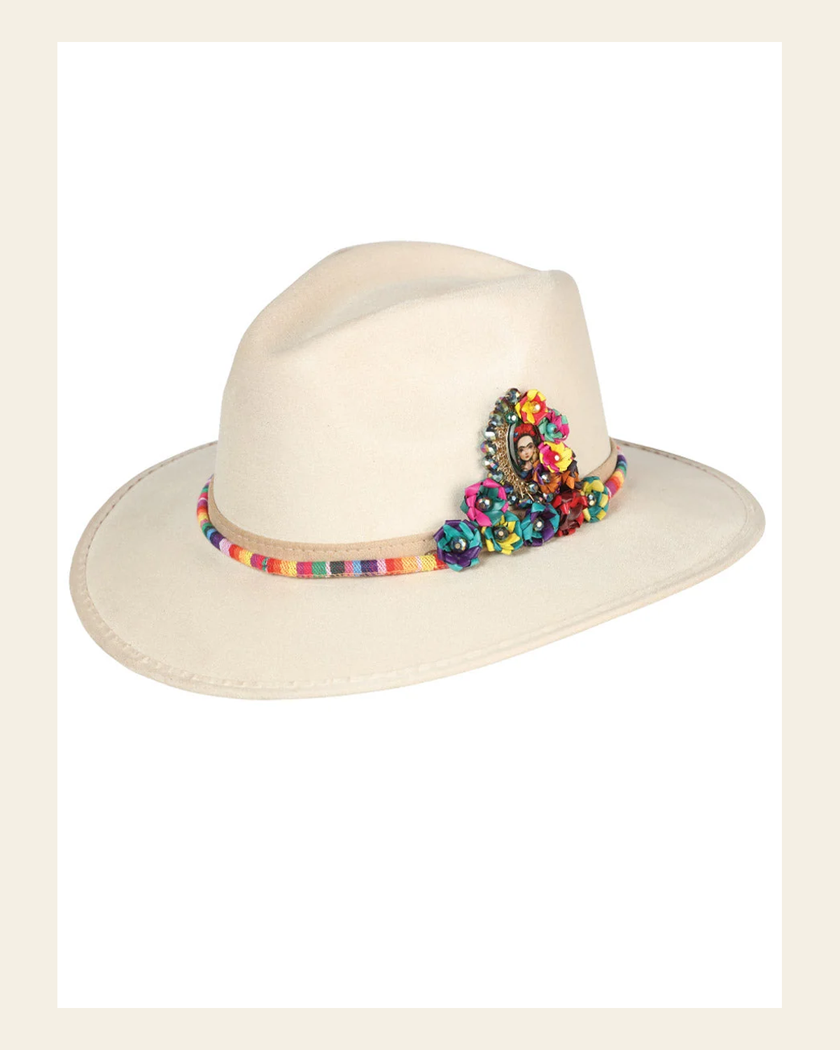 Artisanal Hat Frida Medallion Suede Beige 603664 on a warm cream background