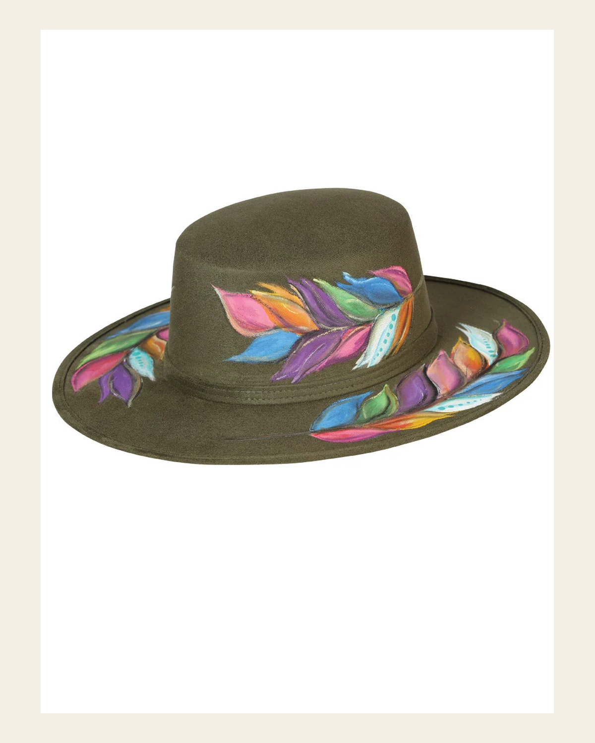Artisanal Mexican Hand-Painted Hat Suede Black 603730 on a warm cream background
