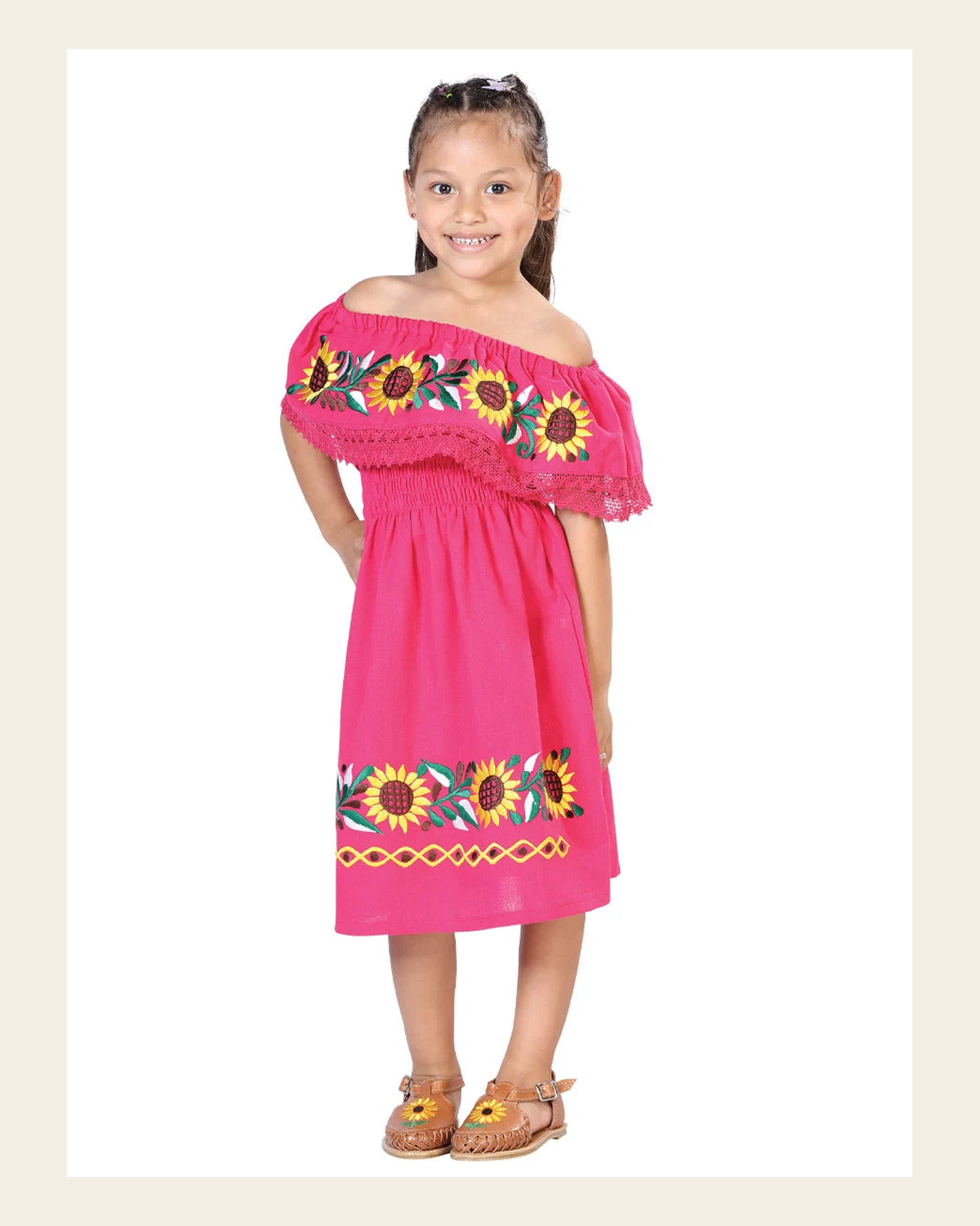 Artisanal Embroidered Dress 100% Cotton Fuchsia 603084 on a warm cream background