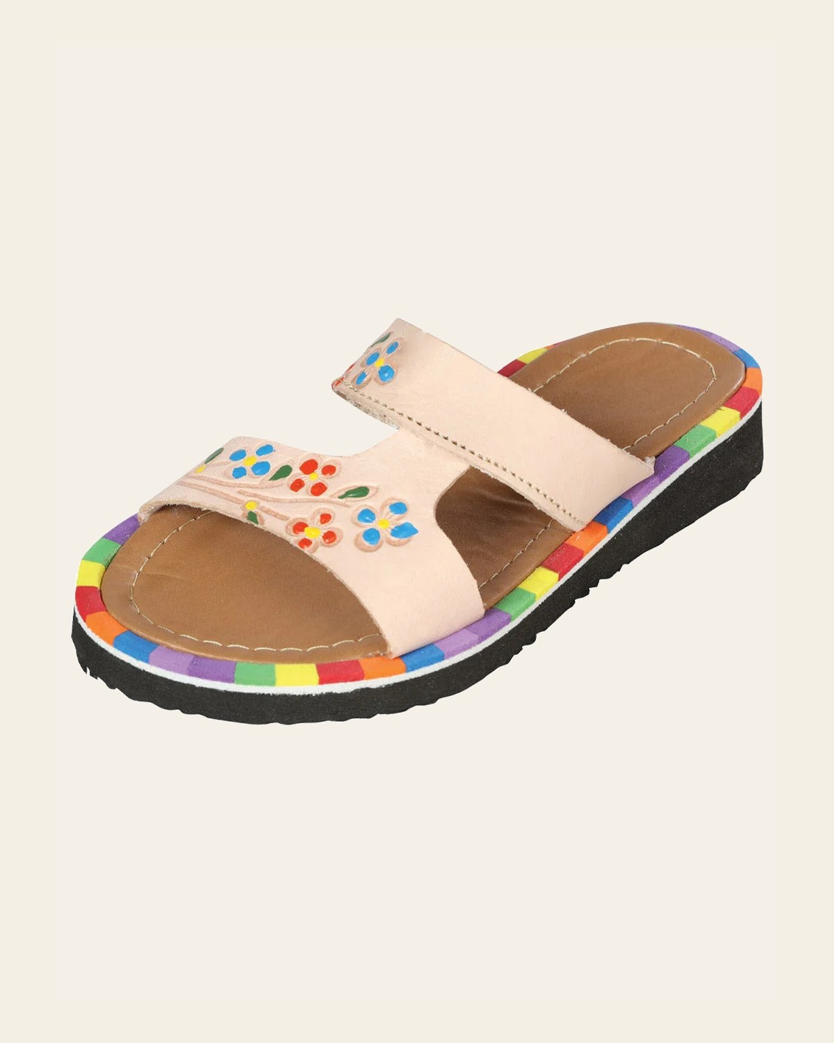 Artisanal Mexican Sandals Leather Beige 603387 on a warm cream background