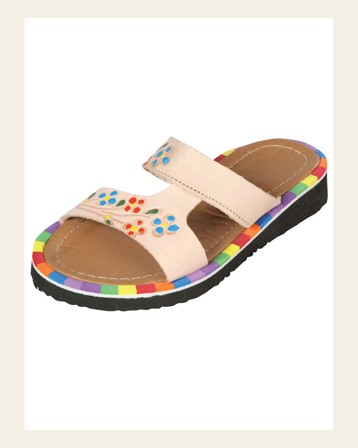 Artisanal Mexican Sandals Leather Beige 603387 on a warm cream background