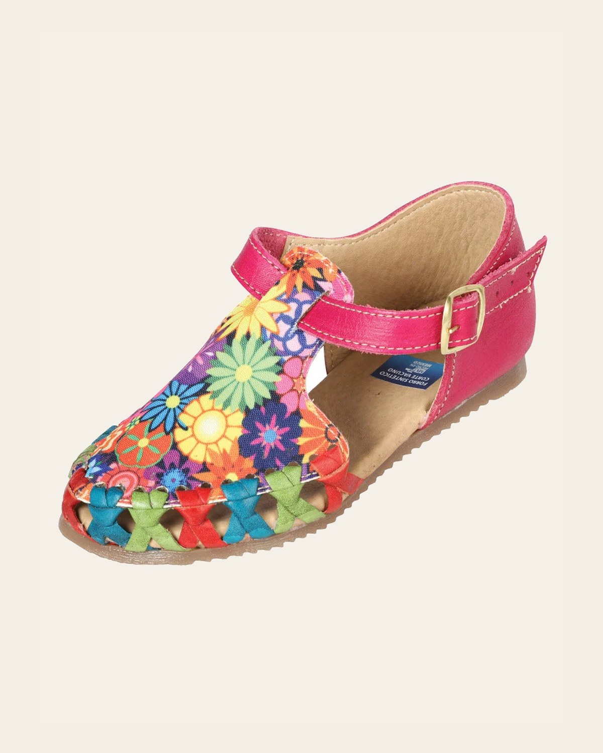 Artisanal Mexican Sandals Leather Fuchsia 603282 on a warm cream background