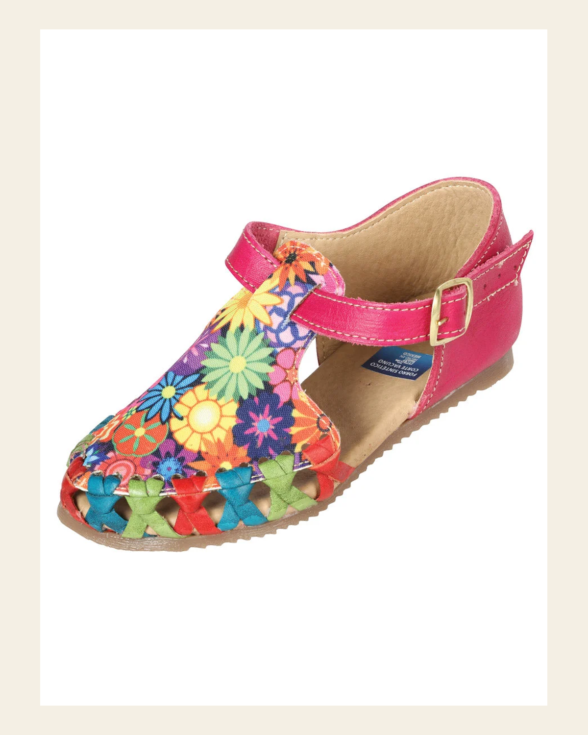 Artisanal Mexican Sandals Leather Fuchsia 603282 on a warm cream background
