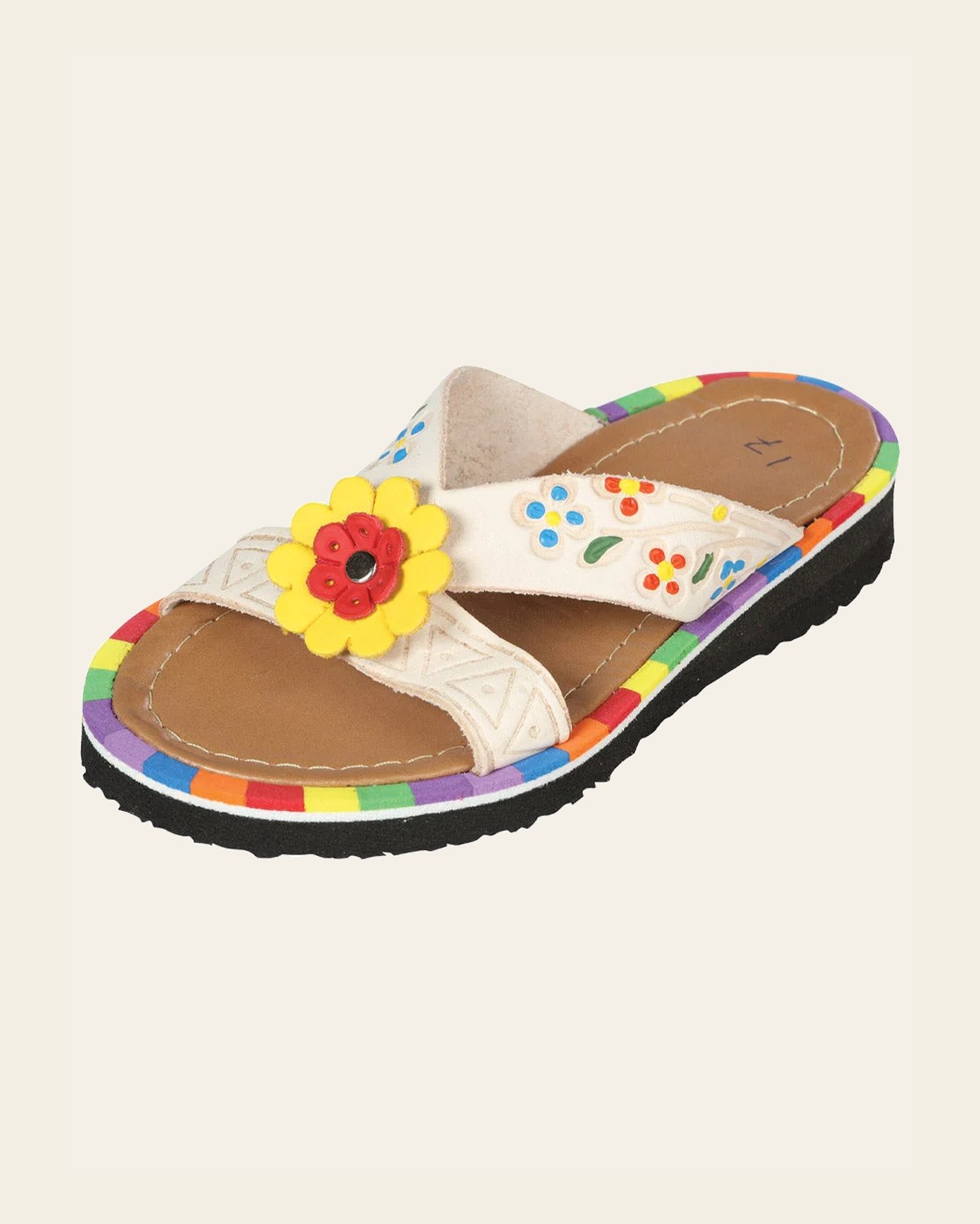 Artisanal Mexican Sandals Leather Natural 603389 on a warm cream background